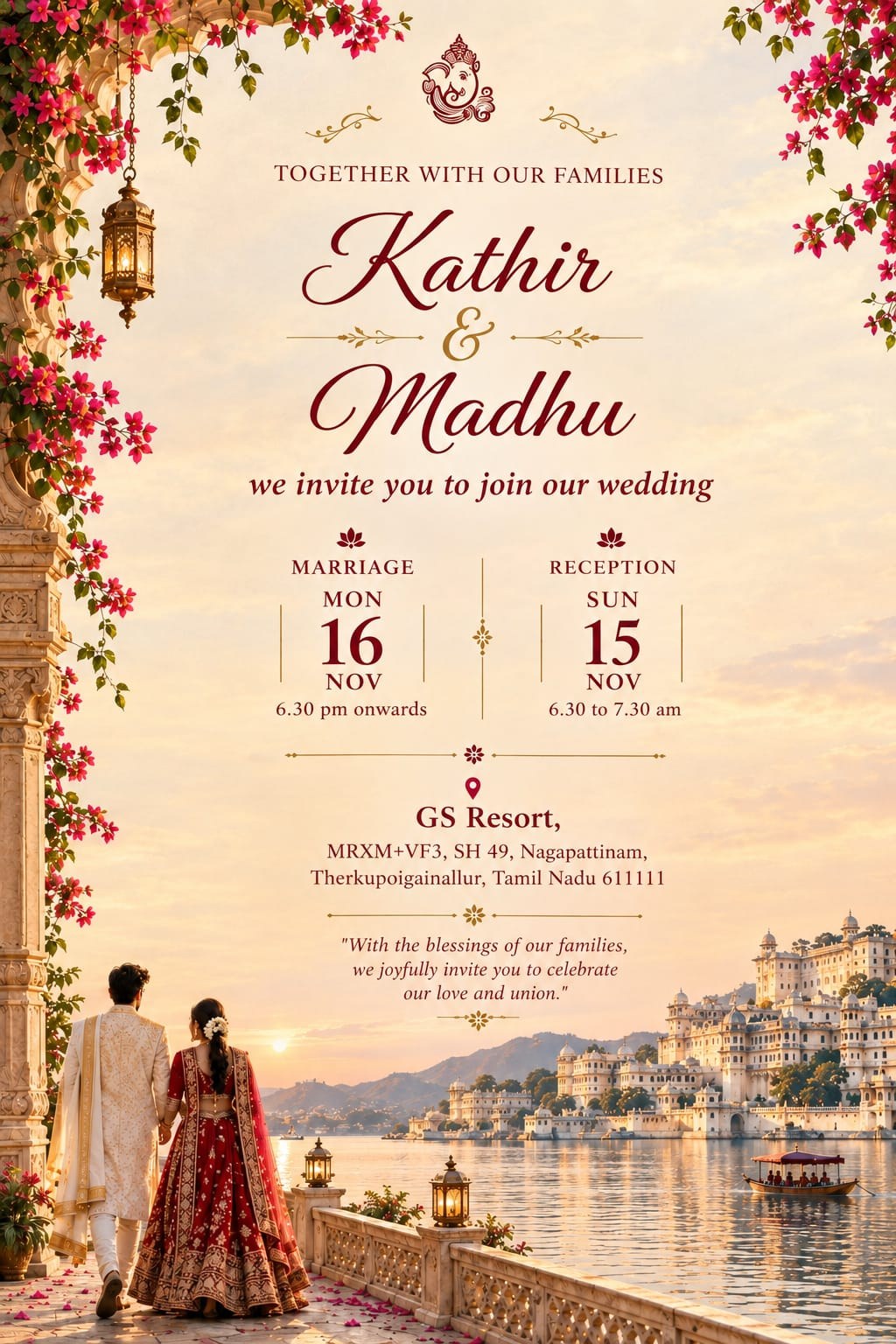 Kathir and Madhu wedding invitation card